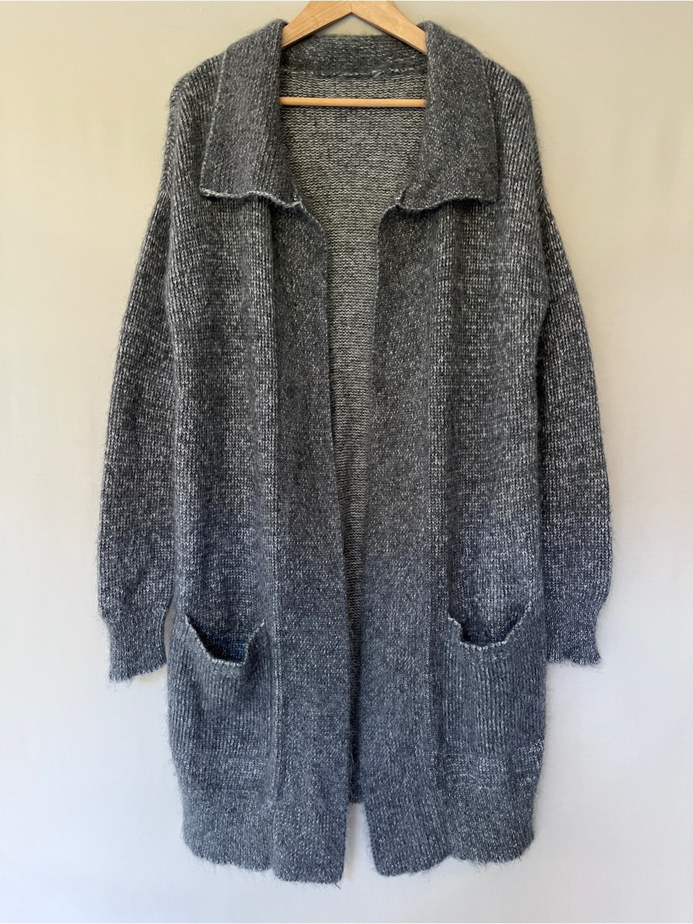 Babaton Arizona Cocoon Long Grey Mohair Alpaca Wool Open Front Cardigan Sweater